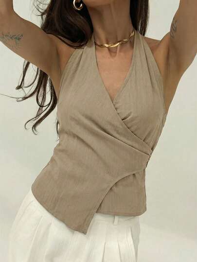 Aloruh Sacou minimalist kaki pentru navetiști, kaki, primăvară/vară, nou, cu mânecă lungă, fără spate, cataramă metalică, talie reglabilă