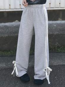 FRIFUL Women's Casual Contrast Striped Drawstring Pants School - Grey - View 2