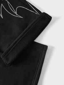 AXEPEAK 男士休闲时尚街头日常通勤抽绳腰带交叉印花宽松阔腿运动裤 - 黑色 - 查看 8