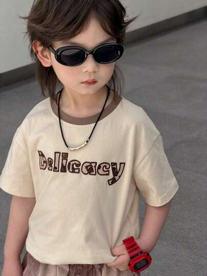 DAZY Young Boy Letter Print Casual Round Neck Short Sleeve T-Shirt