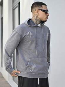 Devon Thys Męska bluza z kapturem Vintage Street Graphic Print ze ściągaczem, regularny krój, wygodna, kieszonkowa bluza, odpowiednia do codziennego noszenia - Szary - Zobacz 4