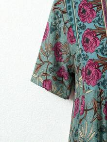 Rusticease 女士夏季度假印花收腰短袖连衣裙 - 綠色 - 查看 5