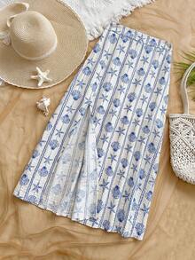 Soleia 女士度假碎花休闲开衩裙 - 鵝黃色 - 查看 3