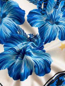 Soleia 新款女士度假针织印花不对称肩部蝴蝶结连体衣 - 藍白色 - 查看 3