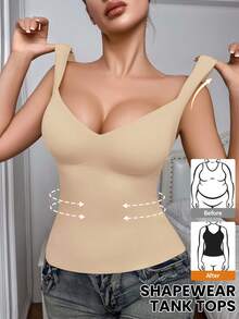 SHEIN Women's Seamless Shaping Top, Waist & Abdomen Slimming, Minimalist Camisole Can Be Worn Outerwear, Body Shaping Garment Single Piece - Baby Pink - View 4