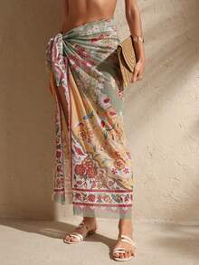 Swim Chiccia 女士雪纺裹身裙，半身大披肩休闲海滩度假风雪纺印花 - 彩色 - 查看 4