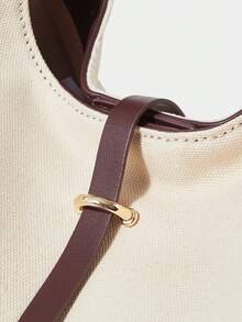 SHECARRY Women's Casual Canvas Splicing Shoulder Bag Crescent Bag - Off-white - View 5