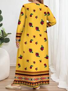 EMERY ROSE 女士休闲简约长袖修身连衣裙，复古花卉印花 - 彩色 - 查看 2