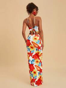 Travachic Women's Vacation Casual Starfish Shell Floral Print Side Slit Backless Dress - Multicolor - View 2