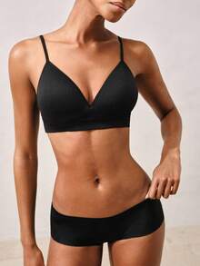 Veilyse Seamless Knit Wireless Padded Comfort Push Up Sports Bra - Black - View 7