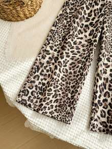 SHEIN LMoss Young Girl Woven Plaid Loose Casual Pants - Khaki - View 4