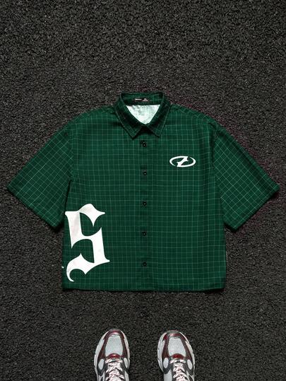 EASEVO 男士加大码休闲宽松数字格纹印花衬衫，适合夏季穿着