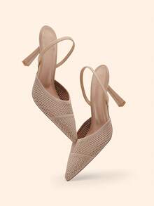 CUCCOO BASICS Tacones altos de stiletto de punta afilada de tela cómoda para oficina y viajes de mujer, color albaricoque - Albaricoque - Ver 2