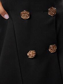 Radiana Sexy Elegant Fashion Black Fitted Pleated Mini Dress Gold Double-Breasted Sleeveless Suit Dress V-Neck Camisole Dress Puff Dress Dress Black Formal Dress - Black - View 7