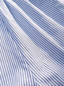 Sunnyshic Blue & White Striped Cotton Fabric Open Front Tie Waist Ruffle Hem Cropped Jumpsuit, Women Spring/Summer Vacation Beach Commute Elegant Sweet Simple Casual Versatile - Blue - View 7