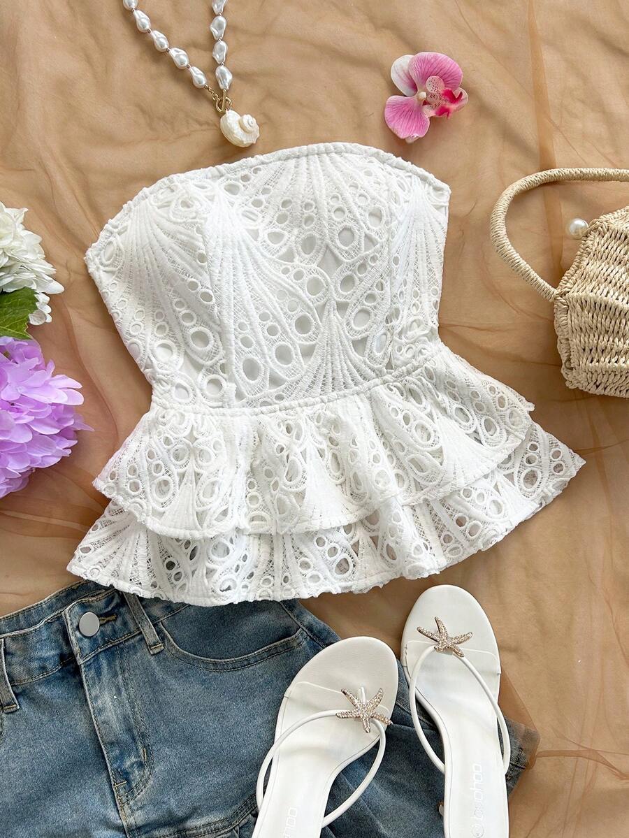 Soleia Áo croptop nữ thanh lịch, phong cách bohemian, nhiệt đới, không dây vai, xếp nếp, thích hợp cho các dịp thường ngày, đi nghỉ mát, đám cưới trên bãi biển, lễ tốt nghiệp, tiệc brunch, ngày lễ Thánh Patrick, kỳ nghỉ xuân, lễ Phục sinh, lễ hội âm nhạc. Thích hợp cho mùa Thu/Đông. - trắng - Xem 1