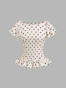 Sweetra Women's Polka Dot Pleated Casual Versatile Daily Wear Blouse - Black and White - View 1