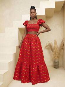 BamGlimmer 春季情人节新年假日新款方领喇叭袖女式衬衫，时尚度假休闲风，适合旅行、日常穿着、返校、派对和聚会。 - 彩色 - 查看 3