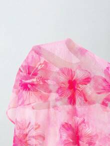 SHEIN 少女碎花连体泳衣及罩衫两件套 - 粉色 - 查看 4