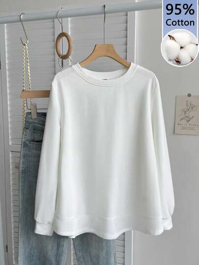 Tseoso 95% Cotton Women's Basic Style Casual Sweatshirt - Comfortable Long Sleeve Top For Fall/Winter, Suitable For Home, Parties, Versatile, And A Basic Style.