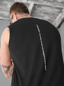 SLATEMANN 男士無袖訓練上衣，印有口號字母的純黑色款式 - 黑色 - 查看 1