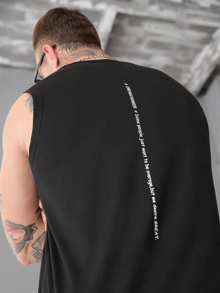 SLATEMANN 男士無袖訓練上衣,印有口號字母的純黑色款式 - 黑色 - 查看 1