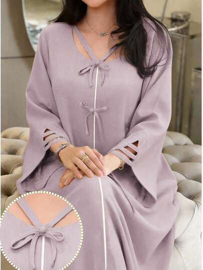 Yasmyna Al Najma's Elegant Three-Dimensional Bow Embellishment
Traditional Turkish And Arabic Long Skirts, Khaftan Robes, And Jalabian Robes, Dignified And Appropriate.
Women's Loose Fit Bowknot Decor Bell Sleeve Arabic Traditional Long Dress