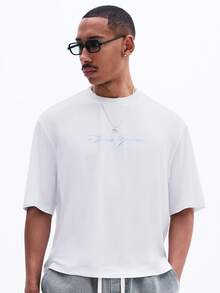 SUMWON Áo thun nam tay ngắn cổ tròn in họa tiết hình ảnh đảo Santorini nhiệt đới, phong cách Địa Trung Hải, thích hợp mặc mùa hè. - trắng - Xem 2