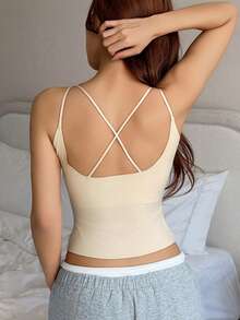 DAZY Solid Color Seamless Camisole, Backless Design, Sleeveless Undershirt Top For Women, Suitable For Spring And Summer - White - View 2