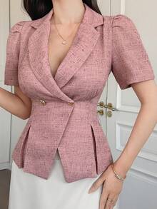 DAZY Women's Casual Petal Sleeve Blazer Jacket, Summer - Pink - View 7