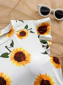 SHEIN WYWH Women's Floral Print Round Neck Ruffle Hem Casual T-Shirt, Summer Vacation,Summer - Multicolor - View 5