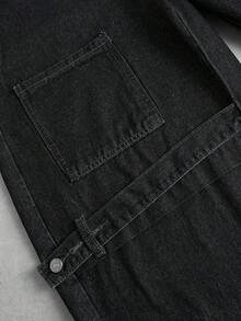 ROMWE MEN Street Life 男士宽松工装口袋牛仔裤 - 黑色 - 查看 4