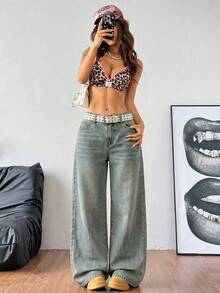 Coolane Women's Summer/Spring Casual Going Out Loose Fit Pockets Denim Wide Leg Blue Pants - Light Wash - View 6