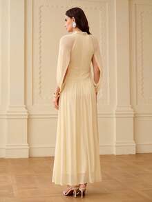 ZEYLAH Waist Cinched Ruched Long Cardigan Style Knit Dress, Spring/Summer - Apricot - View 4