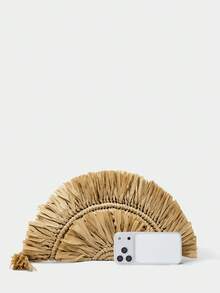 SHECARRY Túi xách nữ, ví cầm tay, túi cói, tua rua, thời trang, thanh lịch, đơn giản, cá tính, thích hợp cho bãi biển, kỳ nghỉ, du lịch, mùa hè, ven biển. - Màu Khaki - Xem 6