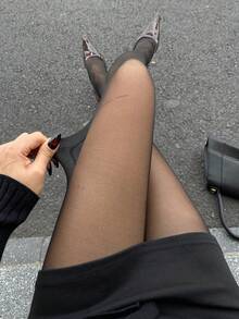 DAZY Women's Black Solid & Striped Splice Skinny Tights, Suitable For Spring, Summer, Music Festivals, Valentine's Day, Weddings, Parties, Fashion Events - Black - View 5