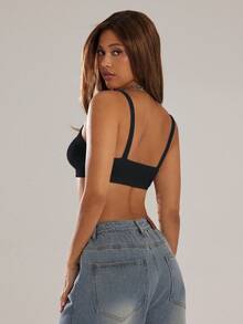 Denimoi Everyday Wear Essential Crop Top Cropped Tank Top Layering FashionStreetwear Sexy Crop Tops - Black - View 5