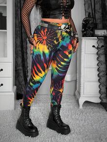 Whyspr 女士浪漫度假新款扎染印花修身打底裤，常规款，波西米亚风，热带印花，春夏+科切拉音乐节/派对 - 彩色 - 查看 4