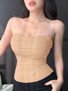 DAZY Camiseta de tirantes ajustada con diseño acolchado y fruncido incorporado - Rosa - Ver 5