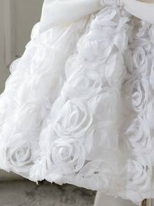 Glamorique Kids 3D玫瑰刺绣连衣裙，女婴圣诞款/带大蝴蝶结和珍珠装饰，派对/表演服蓬蓬花幼儿连衣裙，新生男婴优雅连衣裙，幼儿大蝴蝶结连衣裙，女婴公主裙，新生女婴白色幼儿花童连衣裙 - 米色 - 查看 6