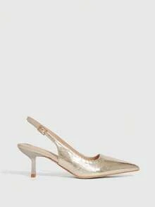 CUCCOO SZL Fashionable Elegant Pointed Toe Metal Accent High Heel Pumps - Gold - View 2