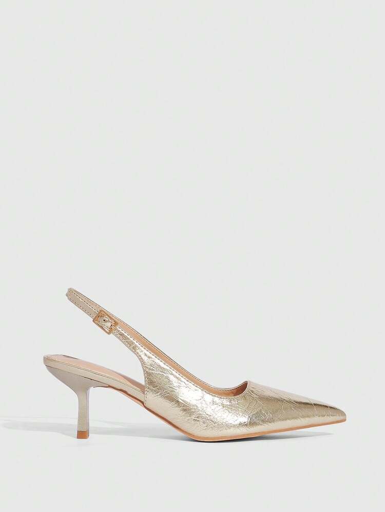 CUCCOO SZL Fashionable Elegant Pointed Toe Metal Accent High Heel Pumps Spring Shoes