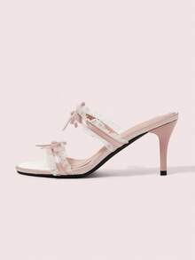 CUCCOO DOLLMOD Women's Cute Sweet Lace Bow Tie Pink High Heel Open Toe Sandals - Pink - View 2