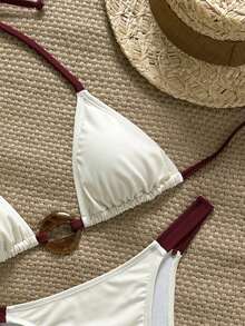 Swim Chiccia 女士优雅挂脖比基尼套装，正面环扣设计，适合海滩度假 - 彩色 - 查看 6