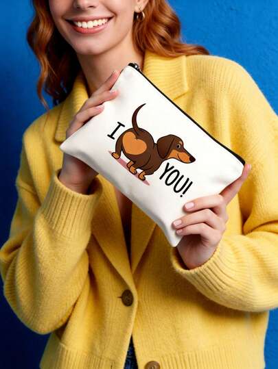 Joivida Dachshund Butt Print Makeup Bag Fun Cartoon Animal Style Pouch Portable Lightweight Organizer For Cosmetics Jewelry Stationery Snacks Coins Perfect For School Home Daily Use Ideal Birthday Teacher's Day Back To School Graduation Gift For Women Girls Animal Lovers