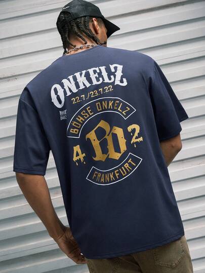 Modcrash Frankfurt Design Print Men's Fashionable Streetwear Casual Icy Short Sleeve T-Shirt, Suitable For Outdoor Activities, Jogging, Cycling, Daily Commute And Home Wear, Great Gift For Family