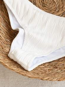 Swim Vcay 2026春夏女士吊带露背黑色底白色波点随机印花甜美可爱侧开衩比基尼泳衣两件套 - 白色 - 查看 4