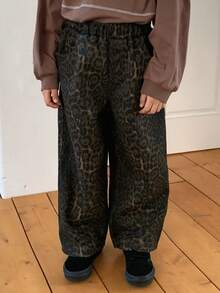 DAZY Young Boys Elastic Waist Leopard Print Casual Loose Straight Leg Jeans - Brown - View 2