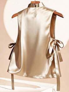 Franclia New Sleeveless Shirt With Bowknot, Stand Collar, Slit, Tie - Champagne - View 2