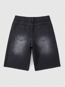 ROMWE MEN Street Life Men's Denim Shorts With Rhinestone Embellished Pocket Design - Black - View 2